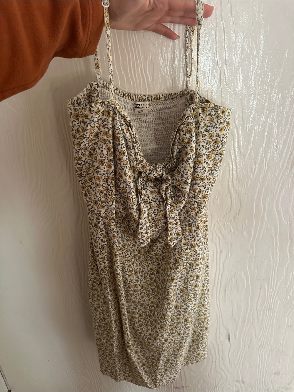 Billabong Cream and Mustard floral Smocked dress with Straps